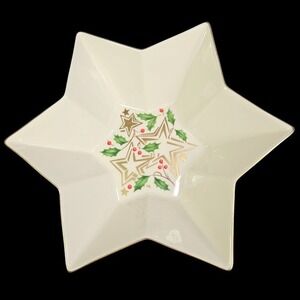 Lenox Christmas Serving Bowl Brightest Star Shaped Holly Berry Lg 11 In New READ